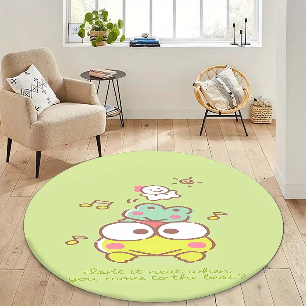 

Kawaii Cartoon Keroppi Round Carpet Non-Slip Circle Area Rug Children Playroom Nursery Bedroom Home Floor Mat 80cmx80cm