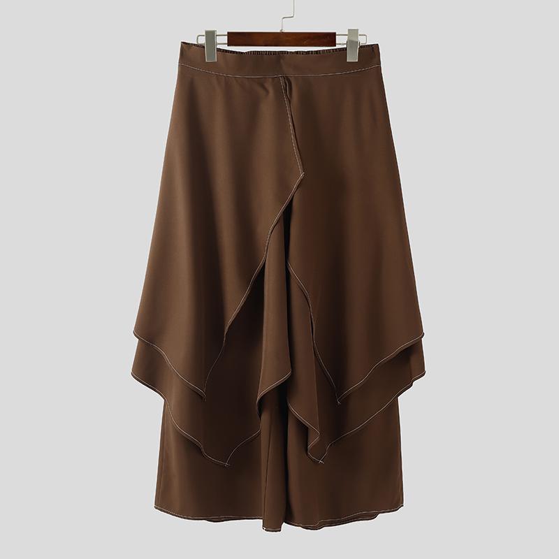 

INCERUN Men Back Elastic Waist Front Irregular Layers Casual Loose Long Pants Trousers 5XL коричневый