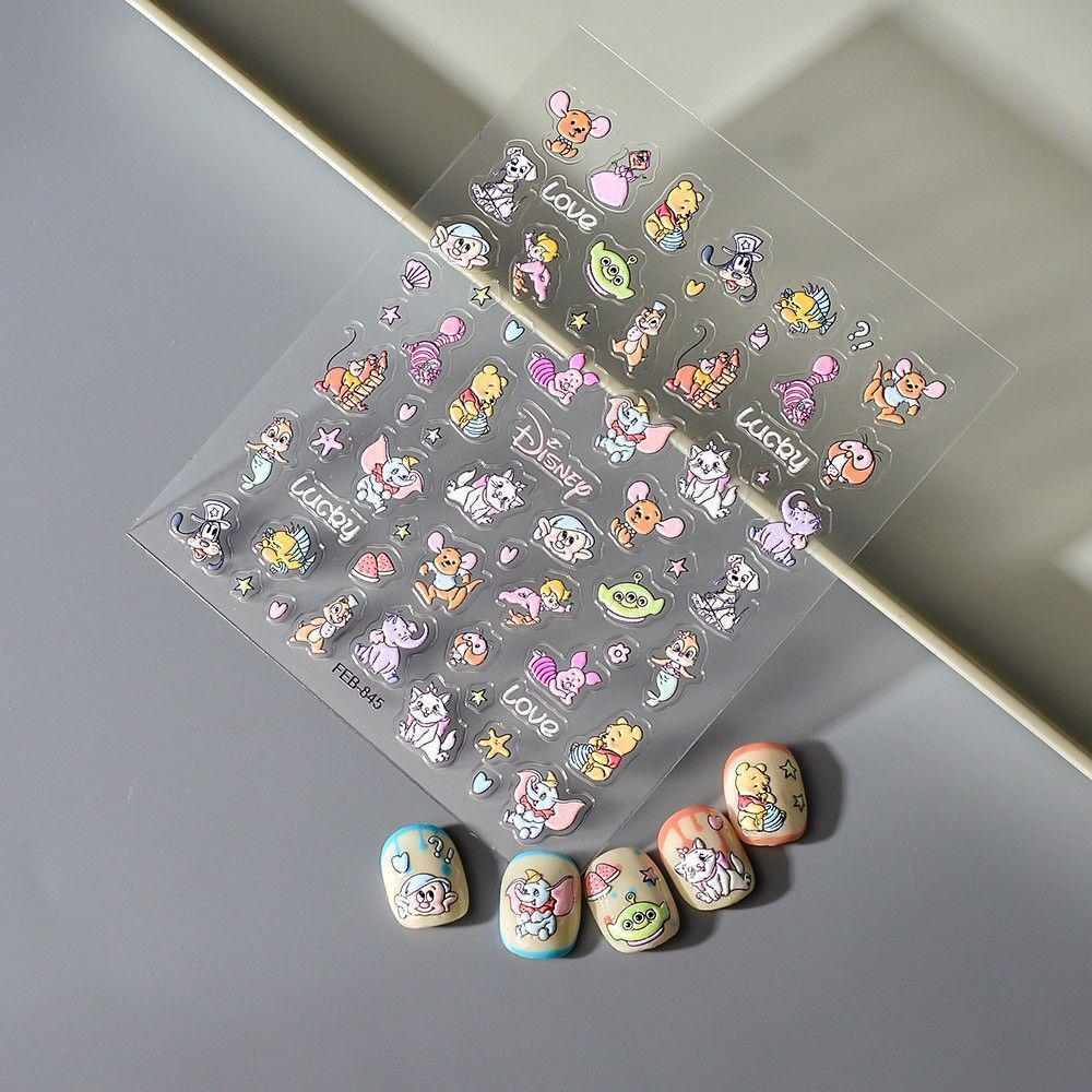 Cute Flying Elephant & Winnie the Pooh Nail Stickers - Adhesive, Waterproof Cartoon Decorations