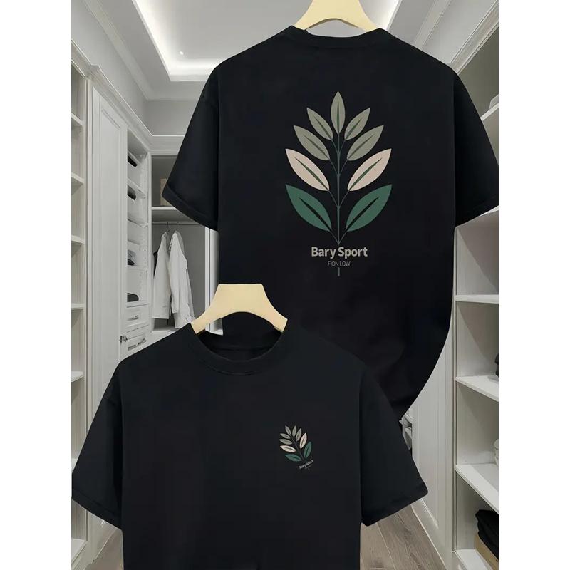 New Summer Men's Fashion T-shirt Personality Leaf Printed Men's T-shirt Top