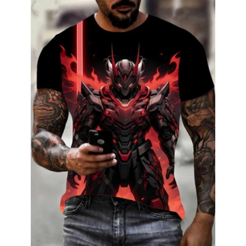 Large Size Unisex 3D Printed Shirt - Black and Red Anime Warrior Design