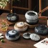 Retro Ceramic Ashtray with Cover Anti-ash Flying Round Cigarette Butts Cylinder Home Decoration Accessories Ceramic Ashtray