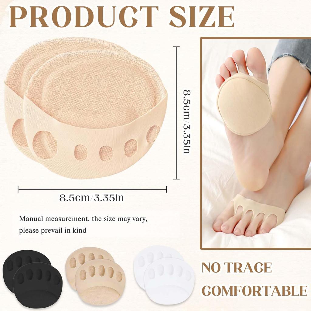 CoolShef Forefoot Pads for Women - 3 Pairs Metatarsal Pads for Heels & Sandals, Reusable Foot Cushion Pads, Invisible Shoes Bite Protector for Ball