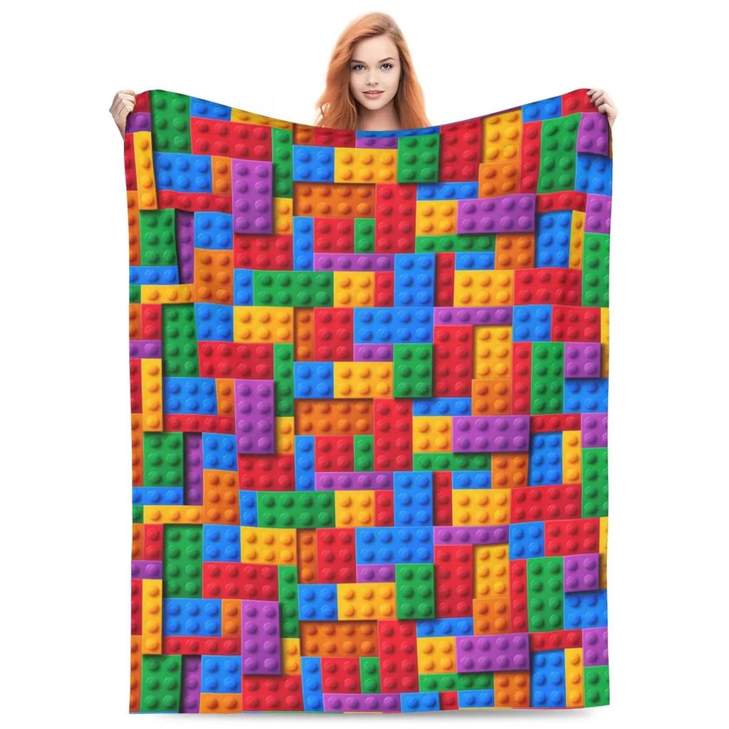 Soft Child Plastic Building Block Themed Plush Blanket for Kids Ideal for Picnics Bed Cover or Outdoor Use Super Soft Flannel Th