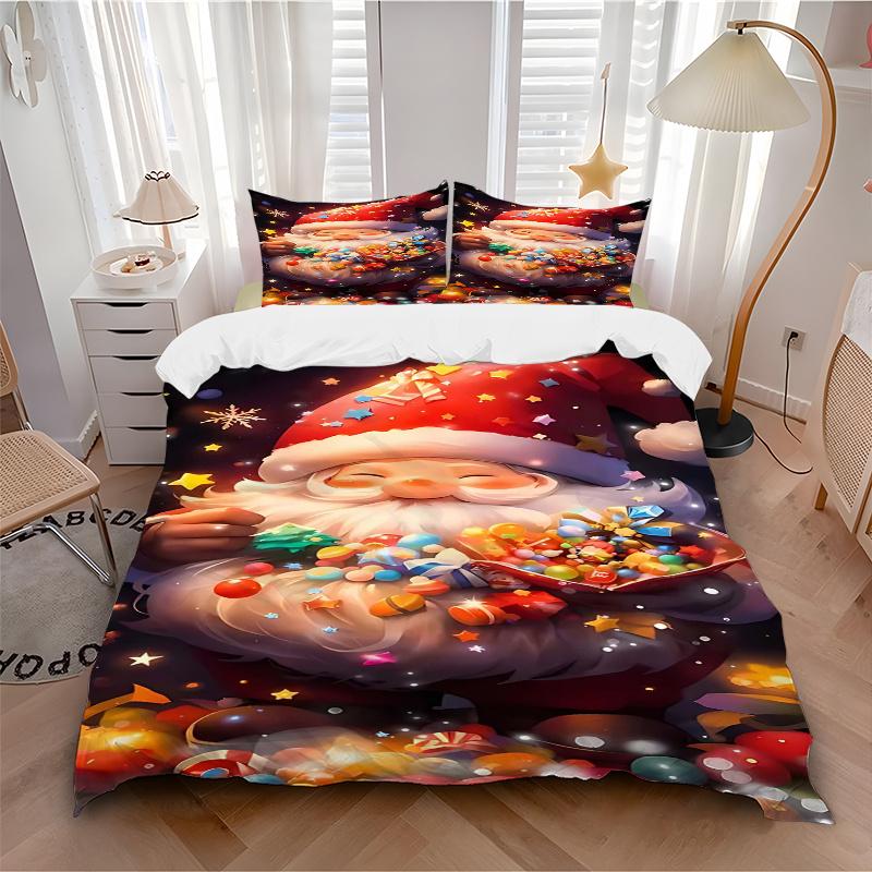 3pcs Christmas Santa Claus Bedding Set, Includes One Quilt Cover and Two Pillowcases (No Core), Festive Gift for Bedroom Decor Cartoon 135x200cm