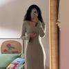 Slim and thin design sense medium and long knitted skirt early autumn lazy style temperament beautiful dress