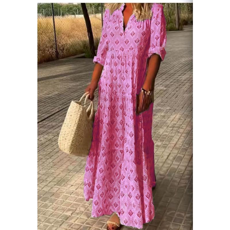 

BITCED Fashion Summer Spring 1/2 Sleeves V-Neck Casual Dresses XXXL рожевий червоний колір
