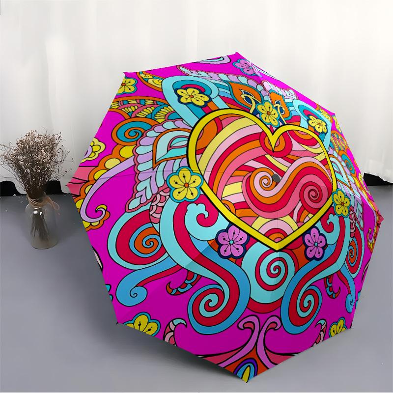 1pc Psychedelic HeartAutomatic Open/close, All-Season Portable Folding Umbrella for Friends, Travel, Everyday, Events yy250806133