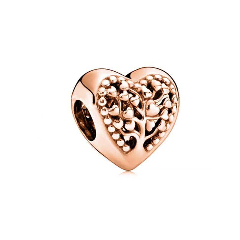 New Rose Gold Pink Heart Cherry Flower Heart Dreamcatcher Charm Beads DIY Women Jewelry Fit Original Necklace Bracelet