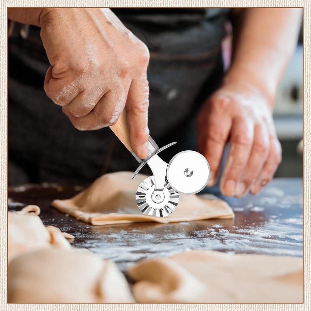 Pastry Cutter Double Wheel - Exquisite Wooden Handle, Perfect for Pasta, Pizza, Ravioli, Cookie -Cheese Slicers Enhance Your Culinary Artistry