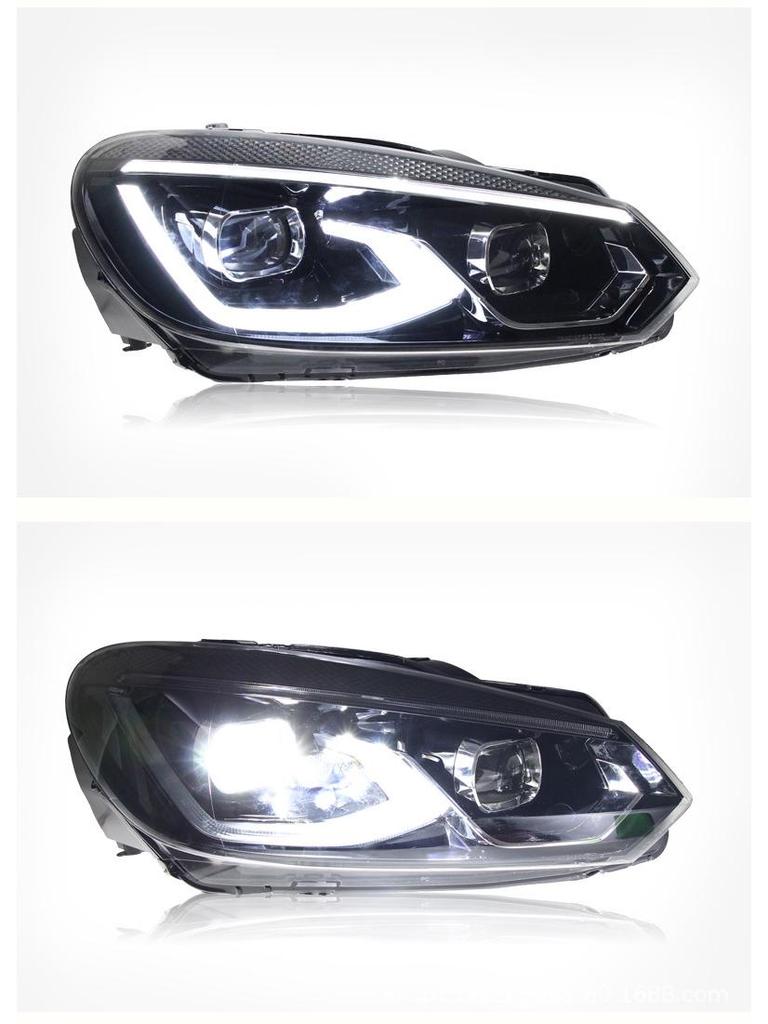 Golf 6 LED Double Lens Headlight: Blue Daytime Running and Turn Signal Light Assembly