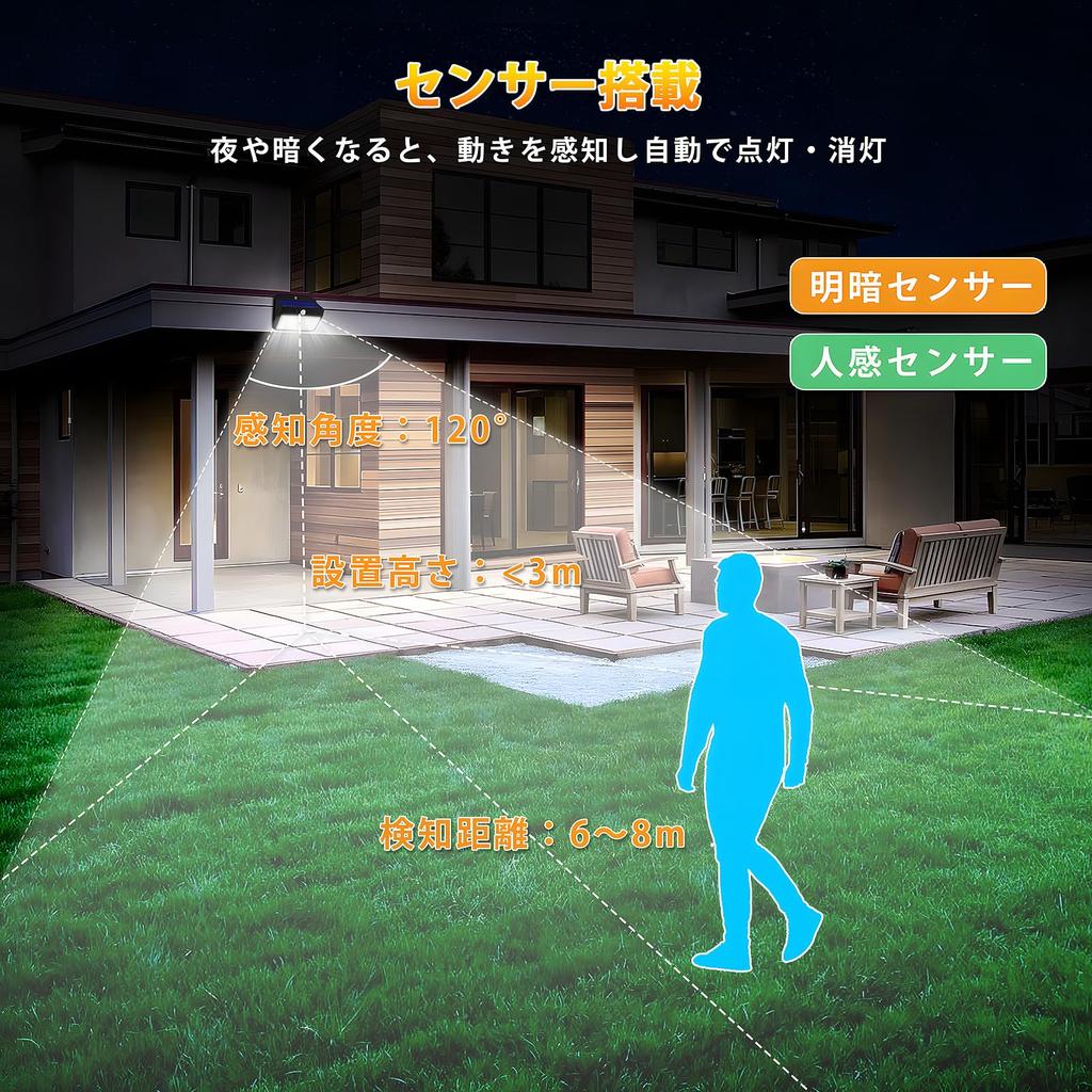 CHORTAU Outdoor Solar Sensor Light, 150 LEDs, High Brightness, Motion Sensor, 3 Lighting Modes, White Light, IP65 Waterproof, Motion Sensor, Security