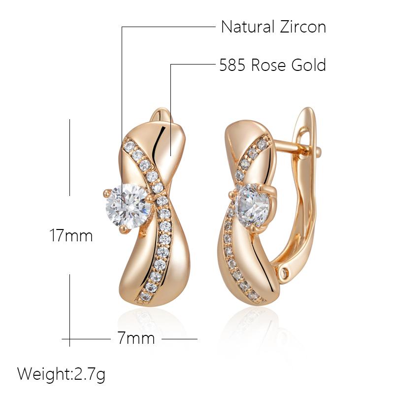 Unique  Rose Gold Color Symmetry Dangle Earrings For Women Luxury White Natural Zircon Accessories Daily Fine Jewelry