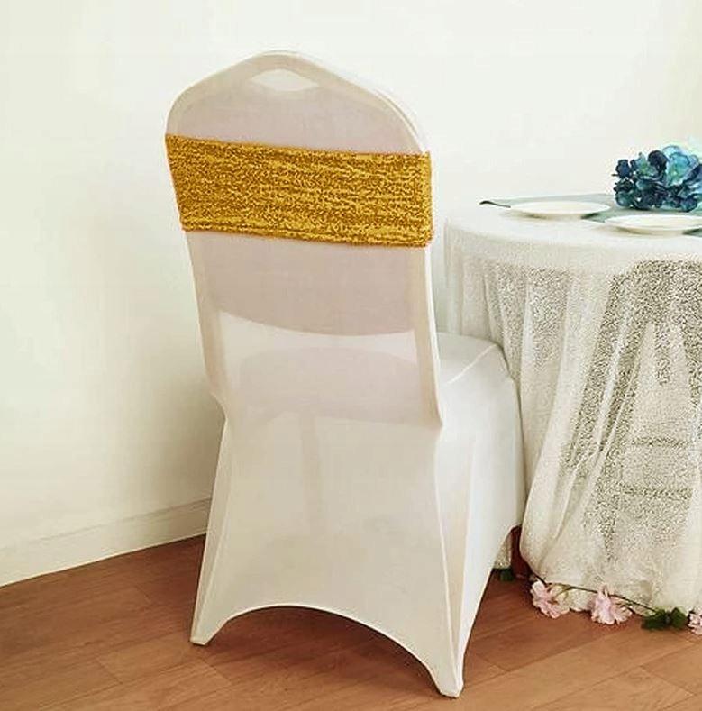 Chair Band With Bow, Elastic, Gold Sequin