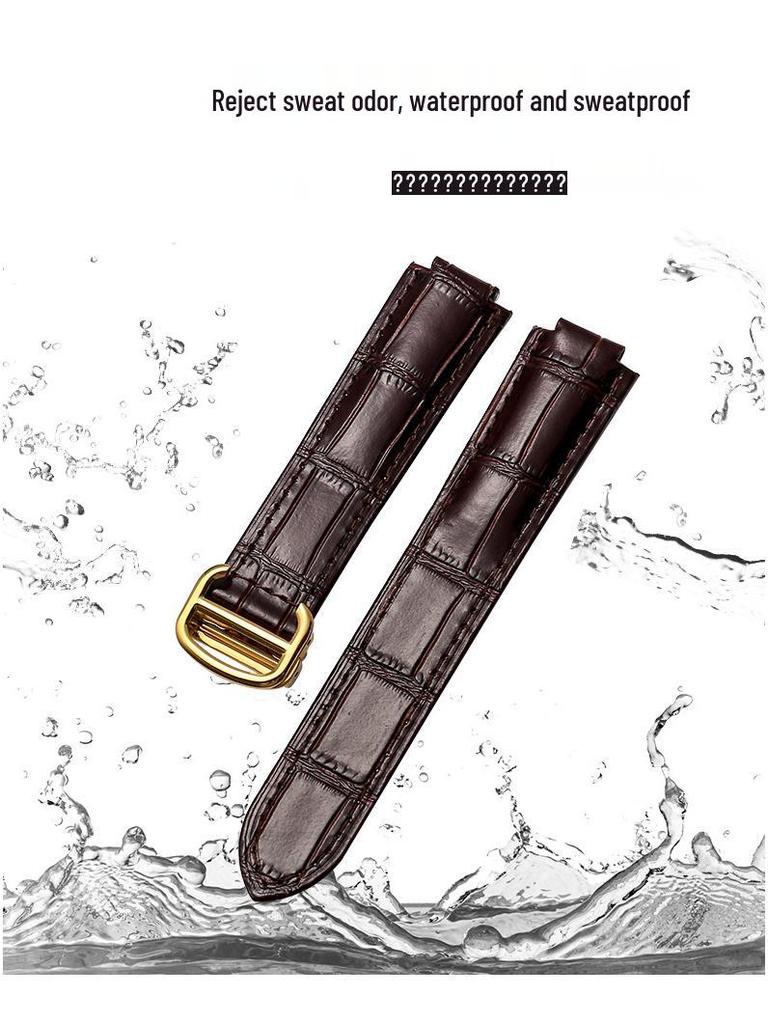 Men's and Women's Genuine Blue Cowhide Leather Strap with Folding Buckle and Unique Balloon Concave-Convex Design