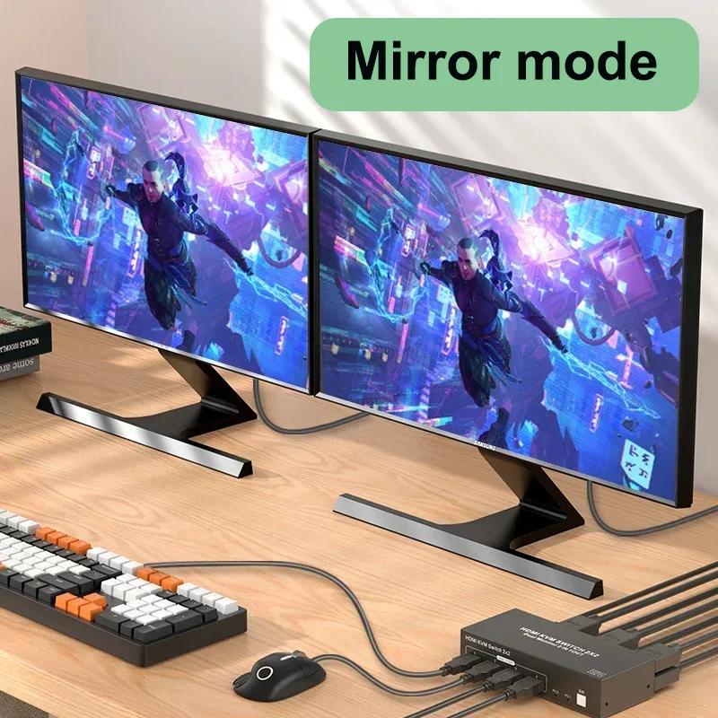 2X2 2 HDMI Port KVM Switch Dual Monitor 4K 60Hz for 2 Ports Extended Display USB 3.0 2-in-2 PC Mouse Keyboard