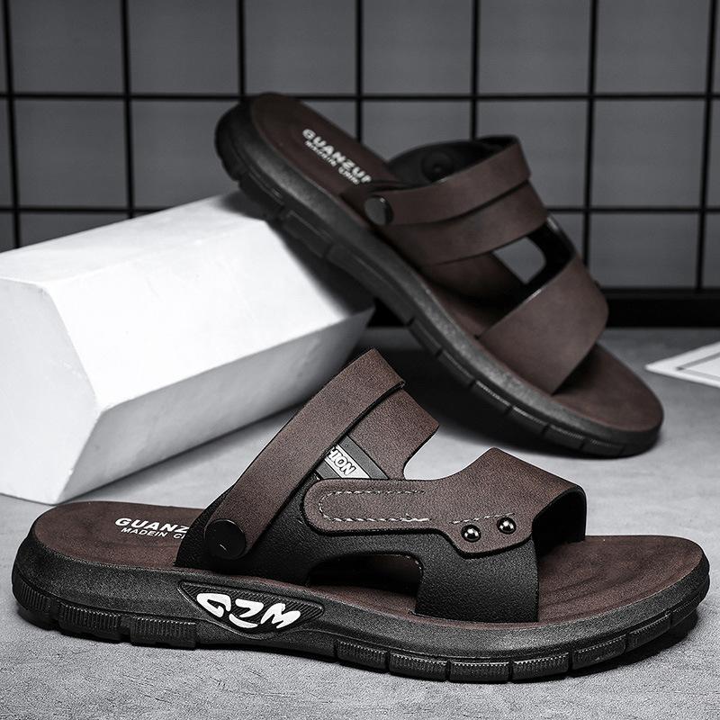 

Men s sandals 2025 new thick-soled leather non-slip beach summer wear casual soft-soled wear-resistant dual-purpose slippers 40