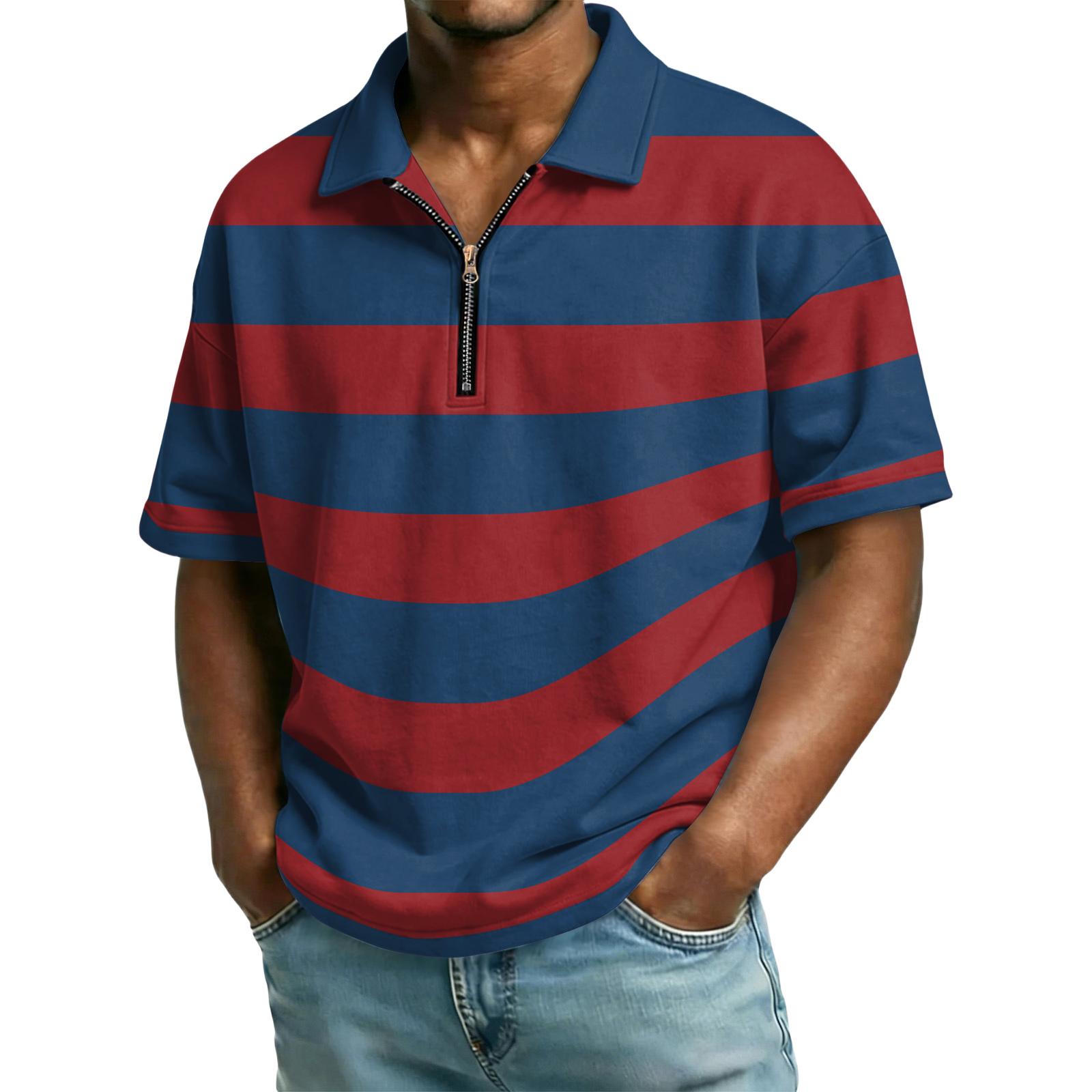 

Men s Casual Collared Zipper Neck Short,Sleeve Top S червоний