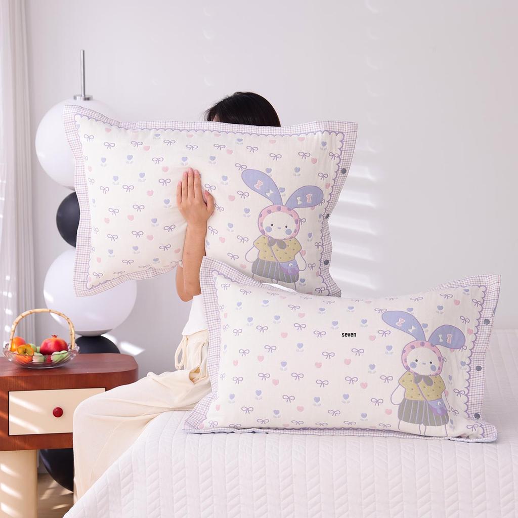 High-Density Cotton Gauze Snap Pillowcase Set - Cartoon Design, Year-Round Use, Non-Slip, Set of 2