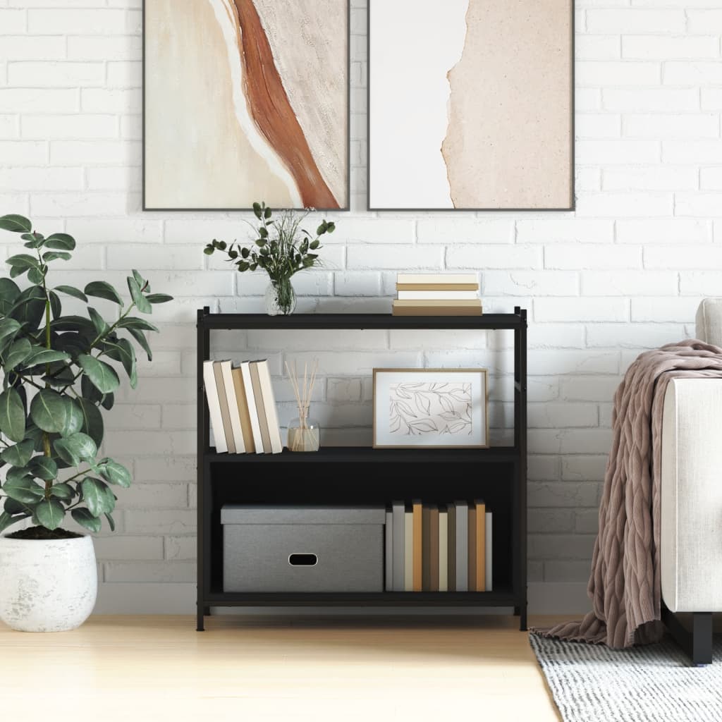 Black Bookshelf 80 x 30 x 78.5 cm Engineered Wood and Iron
