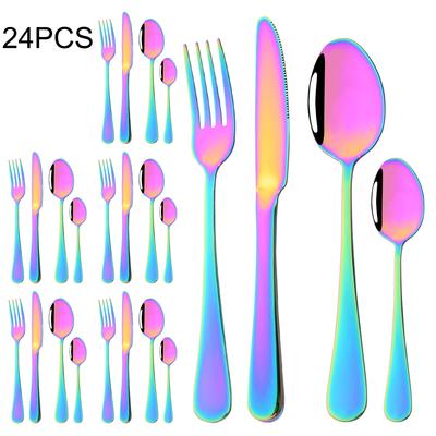 24Pcs Colorful Dinnerware Set Knife Forks Coffee Spoon Cutlery Set Stainless Steel Tableware Western Flatware Kitchen Silverware