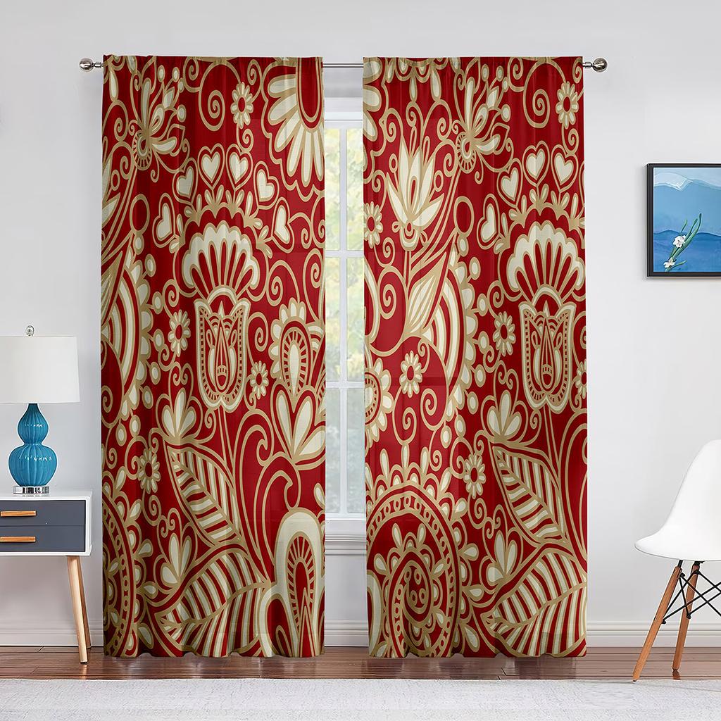 Purple Paisley Based on Traditional Eastern Pastel Design Tulle Curtain for Living Room Bedroom Decor Sheer Voile Window Curtain