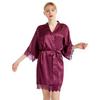 Women's Lace-Trim Satin Bathrobe, 3/4 Sleeve, Summer Lightweight
