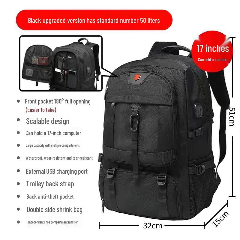 Men's Extra Large Expandable Travel Backpack with Multi-Compartment Storage