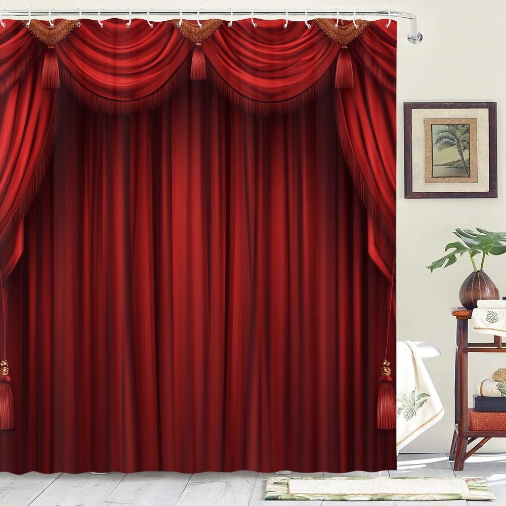 

Red Curtain Theme Washable Dirt-Resistant Shower Curtain Shower Head Waterproof Polyester Bath Curtain For Home Decor W60H190(CM)-1 Pcs