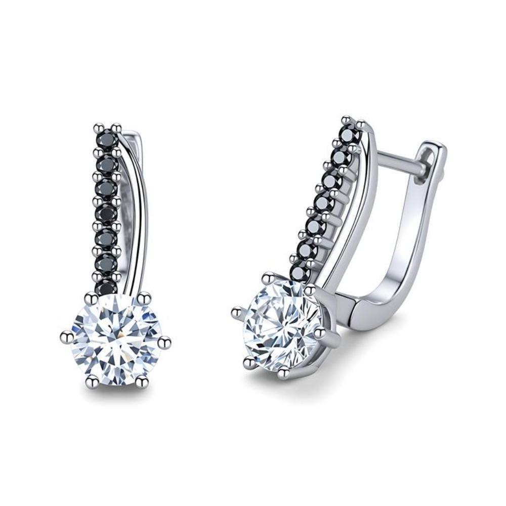 Copper Earrings with Black Cubic Zirconia - Elegant Hoop Design