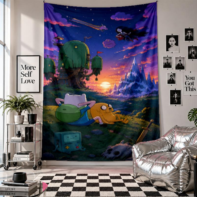 Wall TapestryAdventure Time Cartoon Art Hanging Cloth Decorative Background Cover for Room Decoration