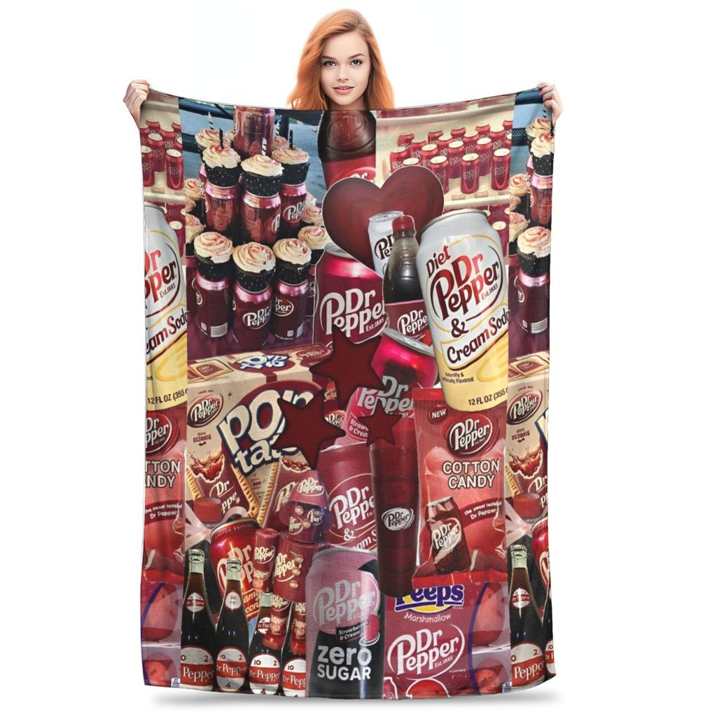 Dr Pepper Ribbon Blanket Flannel Summer Air Conditioning Drink Portable Warm Throw Blankets for Home Couch Plush Thin Quilt