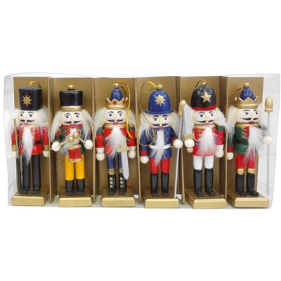 6pcs/set 12CM Nordic Style Wooden Nutcracker Puppet Small Nutcracker Soldier Pendant Crafts Decoration Christmas Tree Ornament