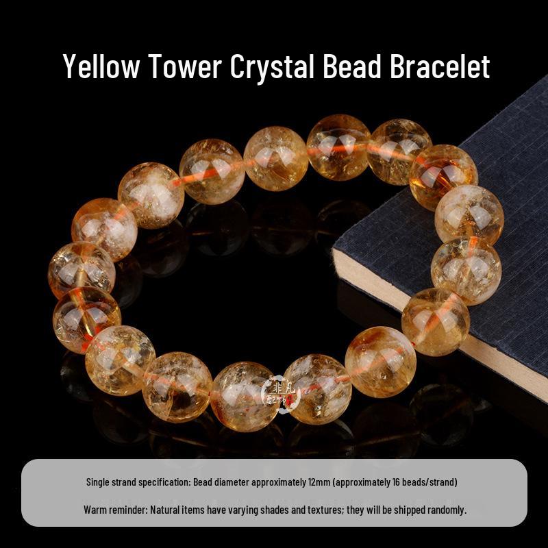 Natural Yellow Topaz & Citrine Crystal Round Bead Bracelet with Azeztulite for DIY Beading Accessories