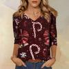 Women's T Shirt CHristmas Print 3/4 Sleeve Daily Weekend Fashion Basic V- Neck Regular Top