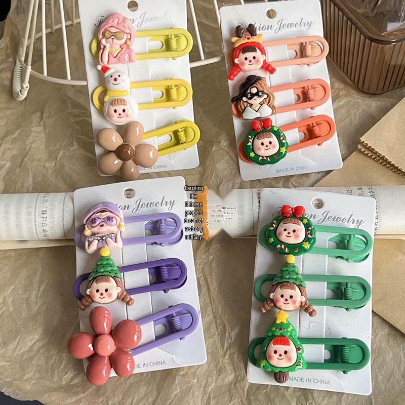 Urocza świąteczna kreskówkowa dziewczynka spinka do włosów z kwiatem kaczuszka dla dziecka grzywka