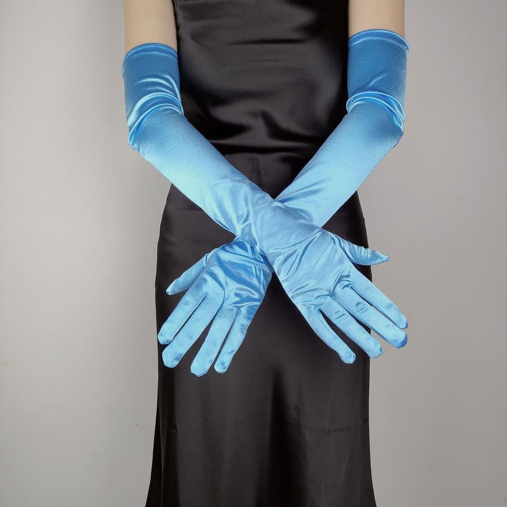 Neue Damen Elegante Lange Satinhandschuhe 55CM Elastisch Foto Partyhandschuhe Vintage Süßigkeitenfarbe Brautkleid Fäustlinge Damen