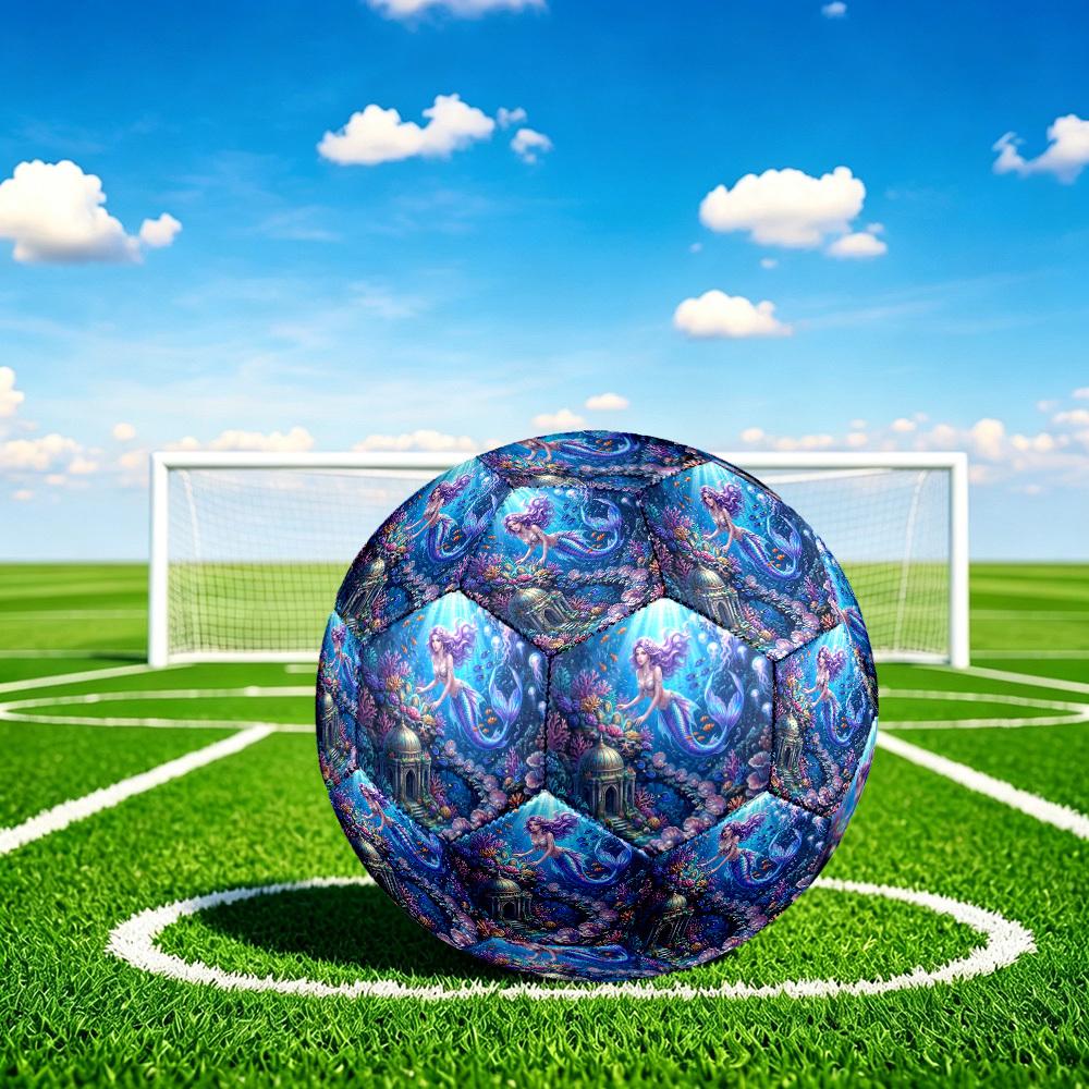 1pc Mermaid Underwater Kingdom Theme Soccer Ball Football, Size 5, Lightweight PVC, Durable Outdoor Training Soccer Ball, Gift M61422