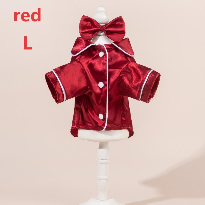 Satin Dog Pajama Set Cute Pet Sleepwear with Matching Bow Headband Soft Outfit for Tiny Puppy Kitten Indoor Wear