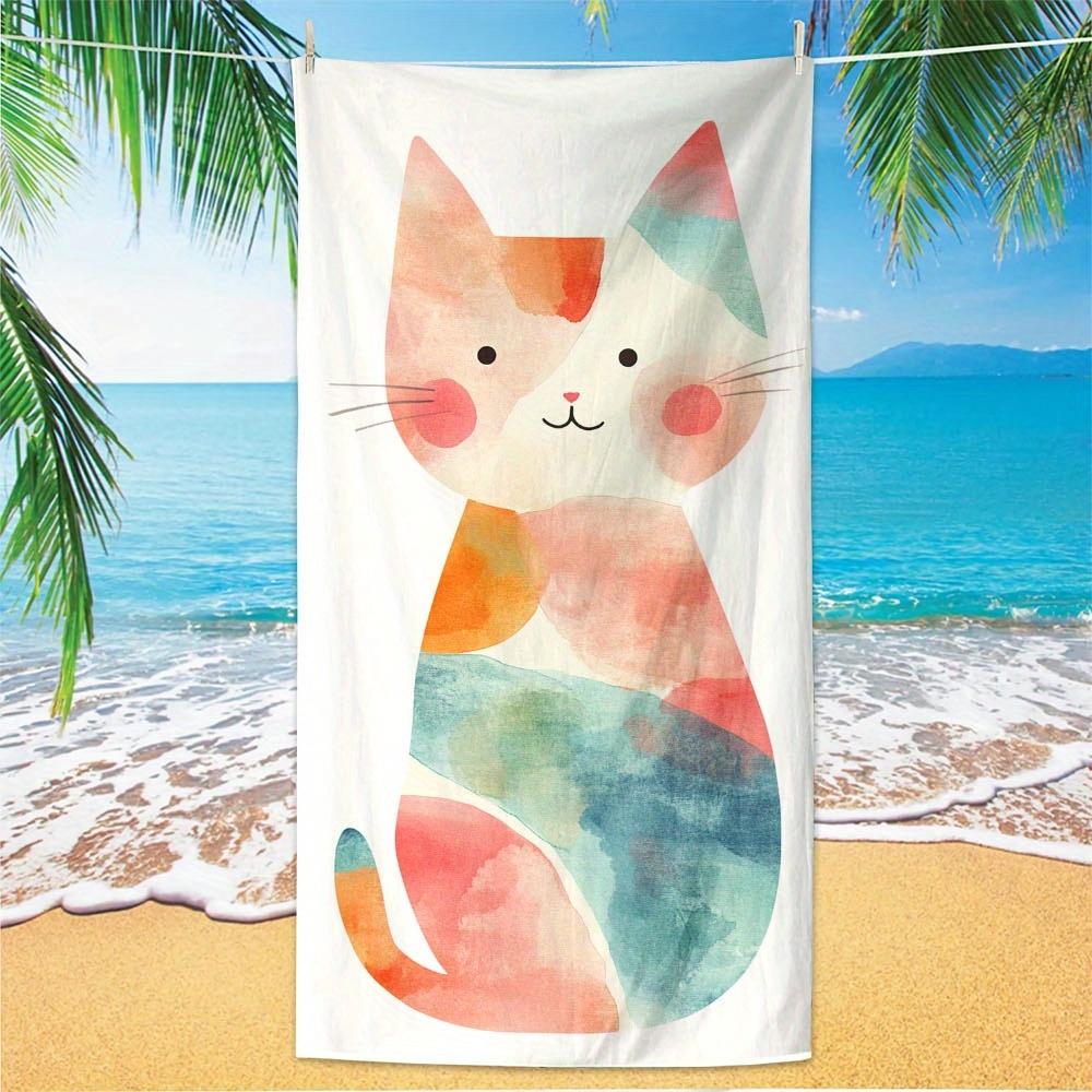 1pc Cute Cat Microfiber Beach Towel Scarf - Lightweight, Quick-Dry, Absorbent Travel Accessory with Vibrant Watercolor Design