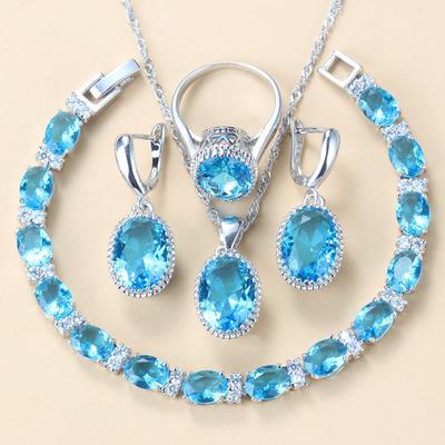 Wedding/Party New Trendy   Jewelry Sets Sky Blue Women'S Earrings/Bracelet And Ring 8-Colors Zircon