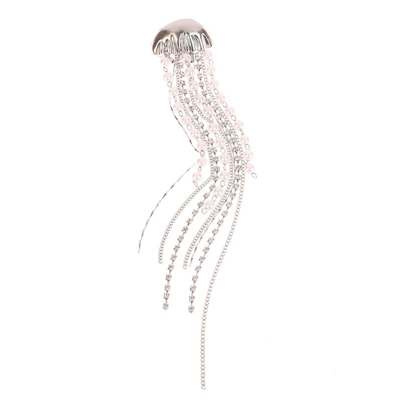 1Pc Long Pearl Tassel Jellyfish Brooch Women Diamond-Encrusted Pearl Tassel Corsage Badge Pins Suit Jacket Pin Clothing Gifts