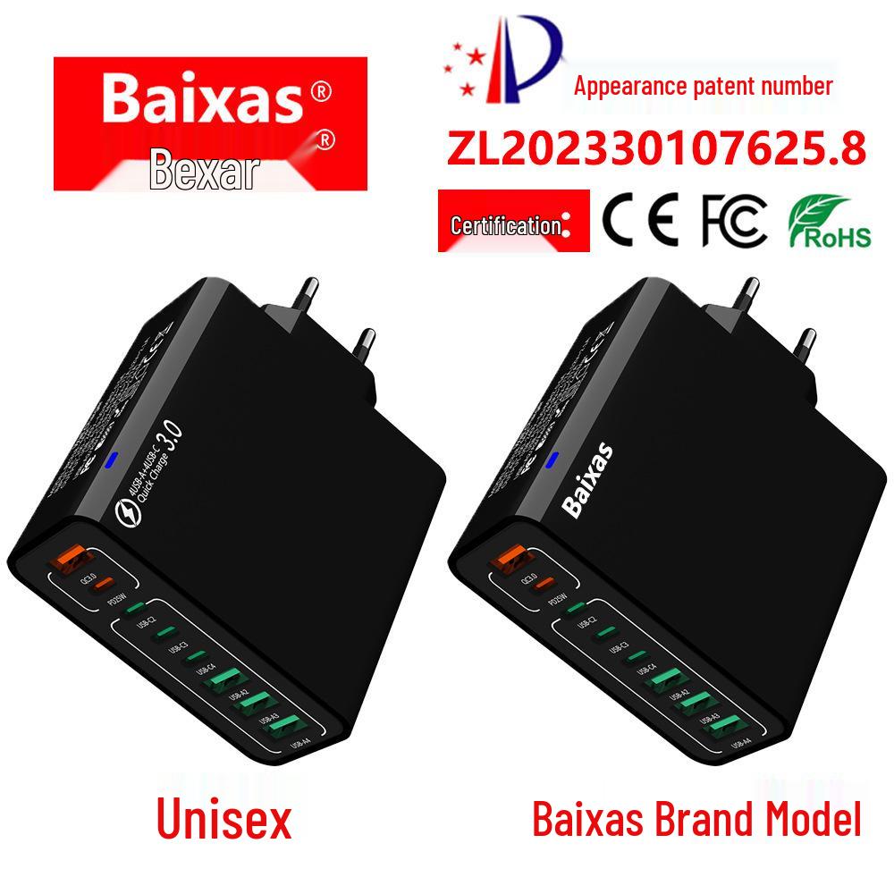 8-Port 55W Fast Charger with 4 USB & 4 PD Ports - QC3.0, European, American & Korean Standards