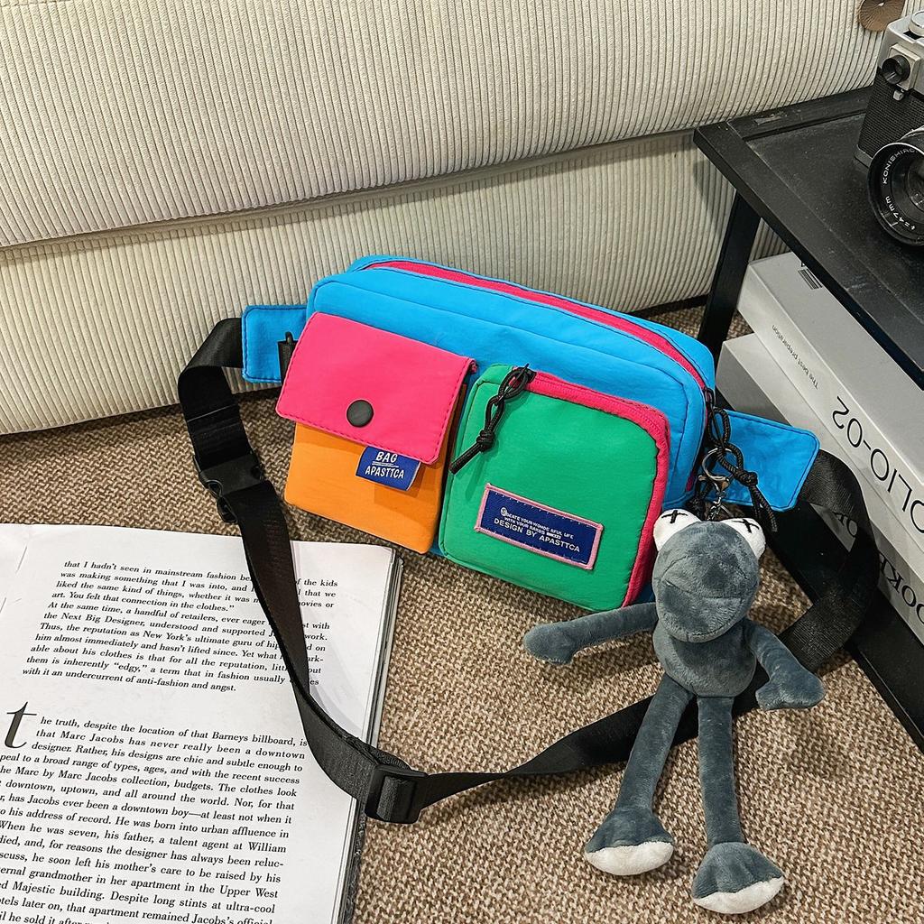 Schoolbag contrasting color splicing breast bag men's and women's trendy cool messenger bag Japanese versatile multi-functional fanny pack 1011