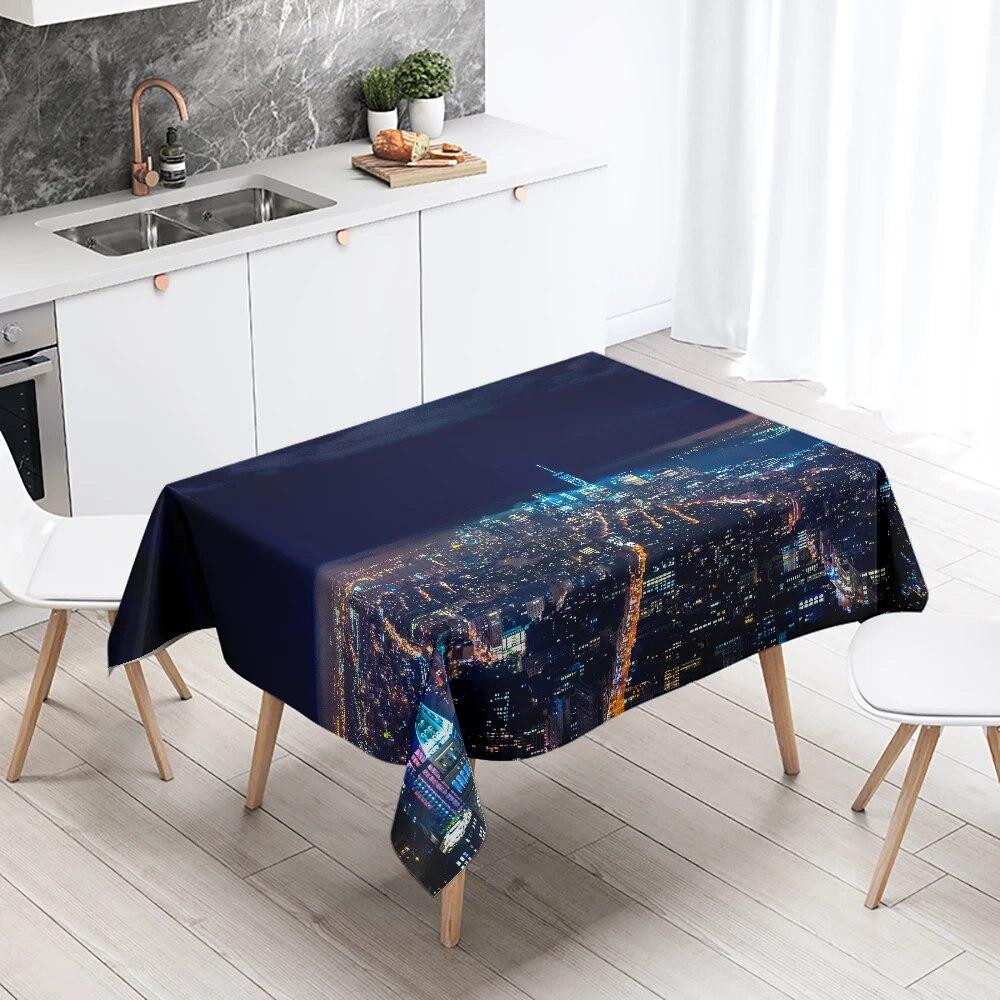 World Famous City Building Night View Tablecloth Party Restaurant Table Decoration Waterproof  New Home