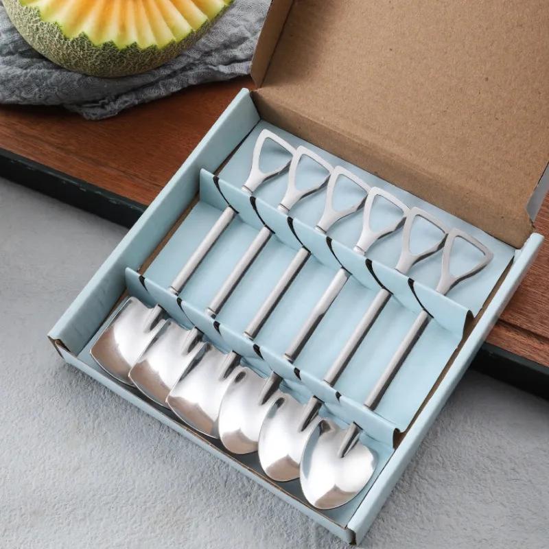 Creative Stainless Steel Shovel Spoon Mini Coffee Teaspoon Fruit Ice Cream Dessert Spoons Kitchen Scoops Tableware Cutlery Set