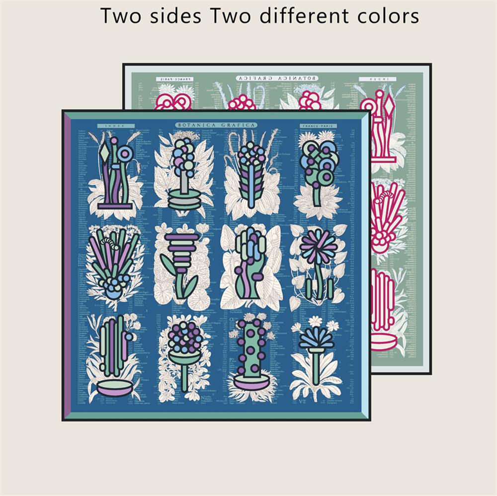 New Silk Scarves Wraps Plant Catalog Printed Twill Silk Scarf Women Shawls Luxury Design Hijab Fashion Square Curled Scarf