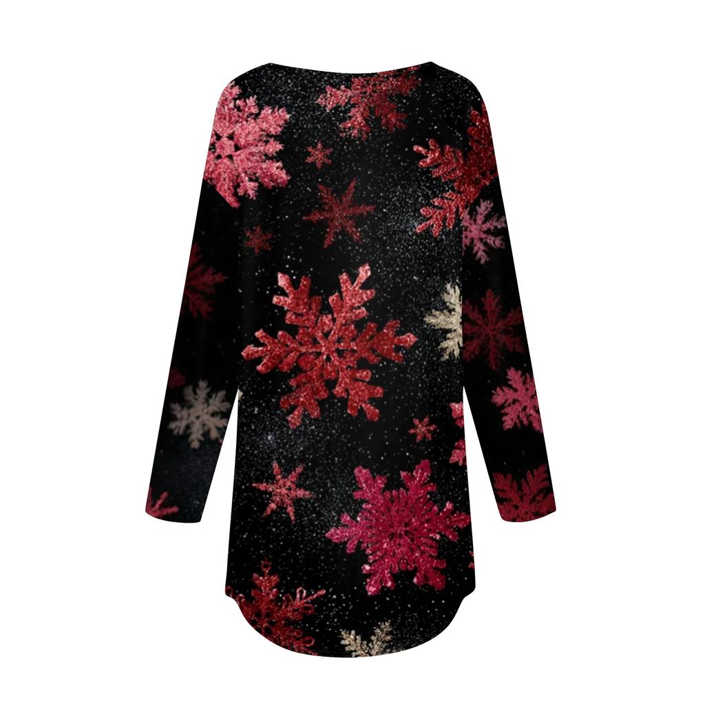 Tee Shirts For Women Casual Round Neck Long Sleeve Shirts Christmas Printing Top Pullover