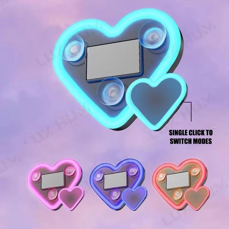 Solar Powered Car Neon Light Wireless Cute Double Heart Shaped Led Ambient Light Suction Cup Atmosphere Breathing Lamp