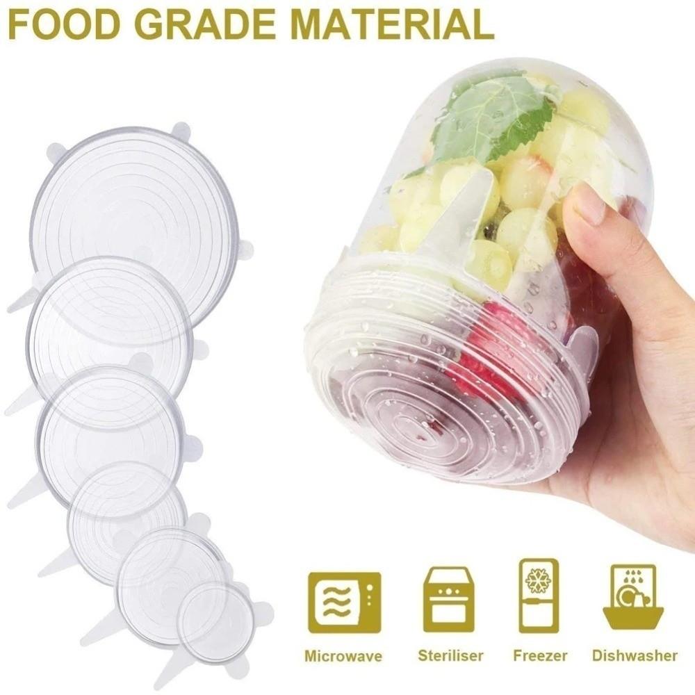 6PCS Useful Reusable Fresh-keeping Cover Kitchen Gadgets Non-slip Silicone Lids Stretch Microwave Lid